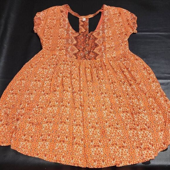 Free People Womens Orange Sundown Open Back‎ Babydoll Dress Medium - Picture 1 of 5